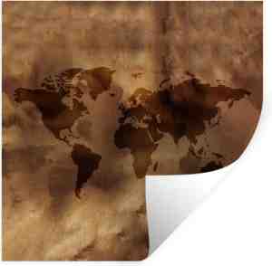 Foto: Muurstickers   sticker folie   wereldkaart   retro   bruin   80x80 cm   plakfolie   muurstickers kinderkamer   zelfklevend behang