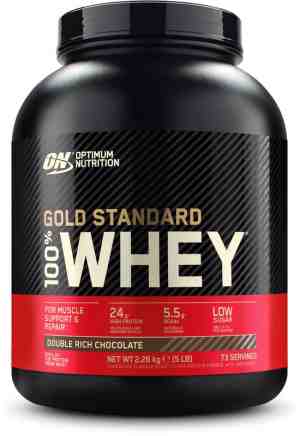 Foto: Optimum nutrition gold standard 100 whey protein double rich chocolate proteine poeder eiwitshake 71 doseringen 2270 gram