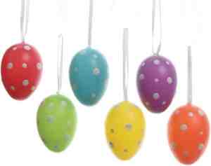Foto: 48 x pasen decoratie paaseieren in vele kleuren van 6 cm paastakken versieringen decoraties kleur met stippen paaseitjes