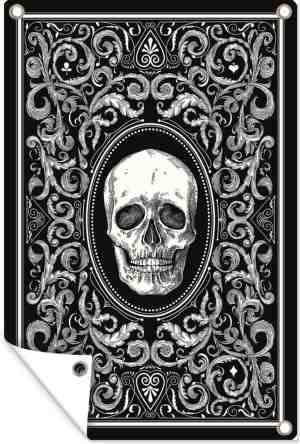 Foto: Tuindecoratie illustratie van een speelkaart met schedel 40x60 cm tuinposter