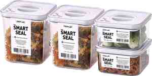 Foto: Smart seal voorraaddozen set 4 delig bpa vrij vershouddozen luchtdicht vaatwasmachinebestendig voorraaddozen met deksel wit gepatenteerd opbergdoos voor muesli meel 2x 1 35 l 2x 2 1 l