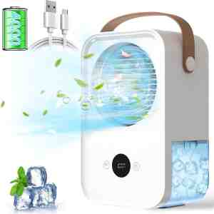 Foto: Mini airco draagbare airconditioner met aromatherapie 4000mah 4 in 1 mini luchtkoeler airconditioning stille ventilator met luchtbevochtiger sproeifunctie 4 standen air cooler voor kamer kantoor camping