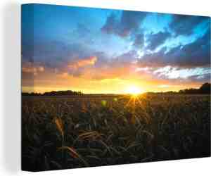 Foto: Canvas schilderij schemering boven het masveld   140x90 cm   wanddecoratie