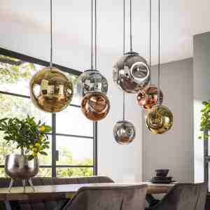 Foto: Hanglamp stellar met glas 145 cm 7 lichts chroom goud koper oud zilver eettafel lamp eetkamer woonkamer glazen bollen landelijk modern design