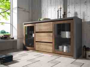 Foto: Meubella   dressoir monaco   eiken   grijs   140 cm   met glas