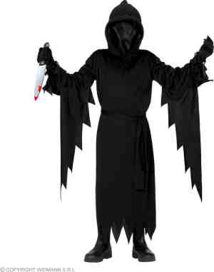 Foto: Widmann   scream kostuum   dolend door de straten magere hein kind kostuum   zwart   maat 140   halloween   verkleedkleding
