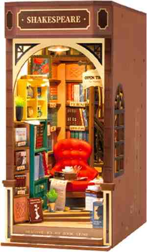 Foto: Robotime rolife book nook shakespeares bookstore tgb 07 diy miniatuurhuis knutselen bouwpakket boekenwinkel