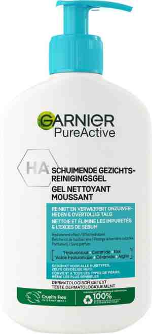 Foto: Garnier pureactive hydraterende gezichtsreiniger met hyaluronzuur ceramide klei voor het verwijderen van imperfecties olie make up   250ml