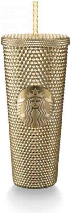 Foto: Starbucks beker gold studded tumbler met rietje en deksel goud herbruikbaar ijskoffie milkshake cup