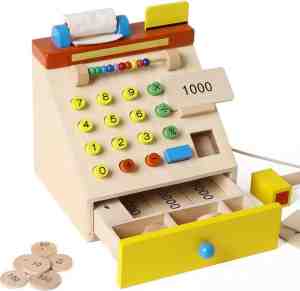 Foto: Zaciatoys houten speelgoedkassa inclusief accessoires