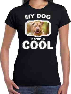 Foto: Staffordshire bull terrier honden t shirt my dog is serious cool zwart dames terriers liefhebber cadeau l