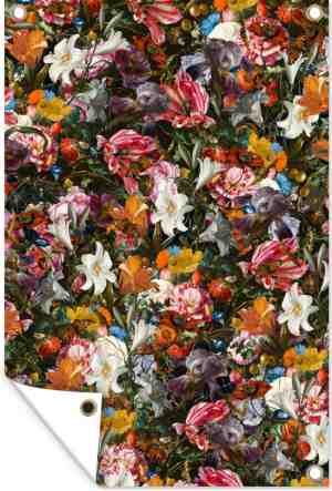 Foto: Tuindecoratie bloemen   vlinder   design   kunst   abstract   schilderij   oude meesters   40x60 cm   tuinposter