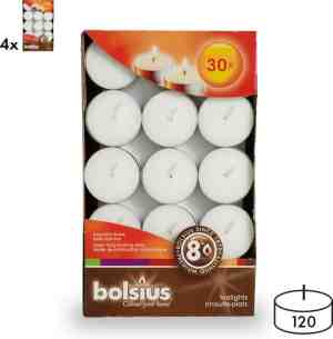 Foto: Bolsius   120 waxinelichtjes   theelichtjes   wit   8 branduren   grootverpakking   voordeelverpakking