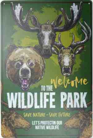 Foto: Wandbord wilde dieren welcome to the wildlife park save nature save future