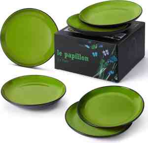 Foto: Miamio 6 x bord diner bord set steengoed keramische servies set   le papillon collectie 8 inch groen