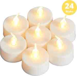 Foto: Flikkerende led kaarsen 24 stuks   met batterij   kaarsen set   theelichtjes   candle lights   led waxinelichtjes   sfeerlicht   ambiance lichtjes