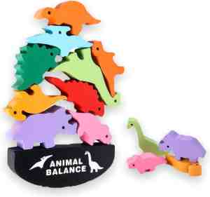 Foto: Houten blokken dieren balans spel duurzaam speelgoed bouwstenen dino dinosaurus educatief speelgoed bouwblokken stapelspel
