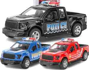 Foto: 2 in 1 diecast politiewagen en brandweerwagen met sirene lichten   12 5cm lang   1zwarte politieauto 1rode brandweerwagen   speelgoedauto speelgoed voertuigen kinderen   speelgoedvoertuig