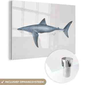 Foto: Muchowow glasschilderij een illustratie van het zijaanzicht van een witte haai 180x120 cm acrylglas schilderijen foto op glas