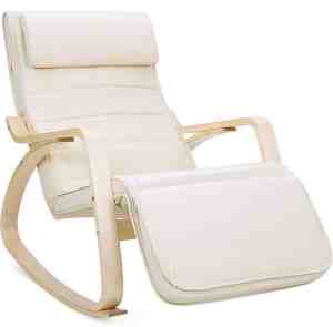 Foto: Nancys schommelstoel   relaxstoel   5 voudig verstelbare kuitsteun   fauteuils   beige   67 x 115 x 91 cm