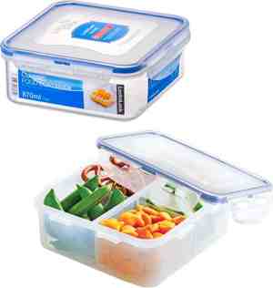 Foto: Locklock snackdoosjes   bento box   snackbox   met compartimenten vakjes   vershoudbakjes set met deksel   diepvriesbakjes   diepvriesdozen   volwassenen en kinderen   luchtdicht   lekvrij   bpa vrij   transparant   870 ml   set 2 stuks