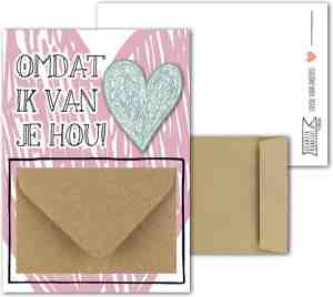 Foto: Geldkaart met mini envelopje liefde valentijnsdag no 02 omdat van je hou groen hartje leukstekaartjes nl by xmar