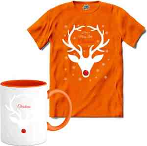 Foto: Merry christmas kerst hert t shirt met mok jongens oranje maat 2 jaar