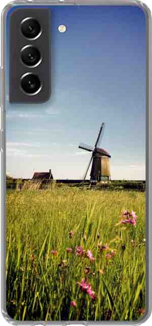 Foto: Samsung galaxy s21 fe hoesje   een molen met bloemen   siliconen telefoonhoesje