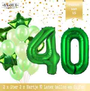 Foto: Cijfer ballon 40 jaar groen forrest green boeket hoera verjaardag decoratie set van 15 ballonnen 80 cm nummer snoes versiering kinderfeestje