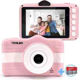 Foto: Exilien digitale hd kindercamera met 32 gb micro sd card speelcamera roze fototoestel 27 inch scherm vlogcamera 1080 p videofunctie