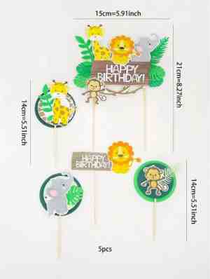 Foto: Dieren cake toppers dieren versiering taart decoratie taarttopper verjaardag taart topper feestje traktatie meerkleurig groen cake topper verjaardagstaart jungle