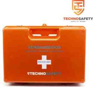 Foto: Technosafety ehbo verbandkoffer europees goedgekeurd verbanddoos bhv incl wandhouder en bevestigingsmateriaal