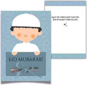 Foto: Eid mubarak geldkaart wenskaart cadeaukaart al adha jongen islamitisch offerfeest geschenk cadeau