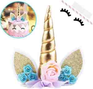 Foto: Unicorn cake topper   eenhoorn versiering   happy birthday taartdecoratie   verjaardag caketopper   taart   verjaardagstaart meisje   glitter decoratie taarttopper   goud