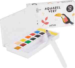 Foto: 12 kleuren aquarelverf beginner set   inclusief water brush pen   waterverf pakket volwassenen kinderen   waterbrush