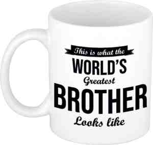 Foto: This is what the worlds greatest brother looks like cadeau koffiemok theebeker 300 ml   verjaardag cadeau   tekst mokken