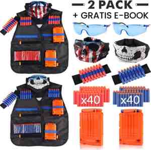 Foto: Tactical rival vest   2 elite vesten   80 pijltjes   magazijnen   ultra veiligheidsbrillen   armbanden   bandanas   geschikt voor nerf guns sniper gun