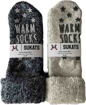 Foto: Sukats huissokken homesocks 2 paar maat 35 38 donkerblauw grijs wollen sokken dames huissokken