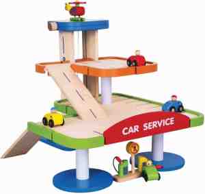 Foto: Viga toys   parkeergarage met etage   inclusief 4 autos en helikopter