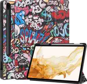 Foto: Case 2 go tablet hoes geschikt voor samsung galaxy tab s 8 plus 2022 12 4 inch flexibel tpu tri fold book met pencil houder graffiti
