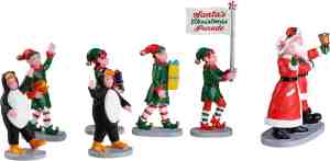 Foto: Lemax santa s elf parade set of 7 kersthuisjes kerstdorpen