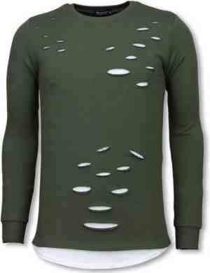Foto: Longfit sweater damaged look shirt groen