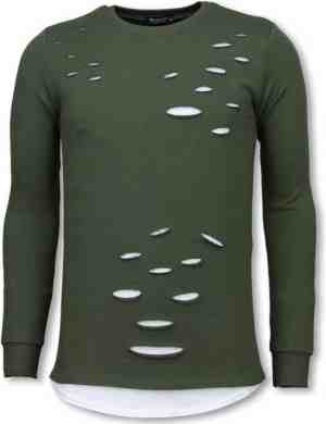 Foto: Longfit sweater   damaged look shirt   groen