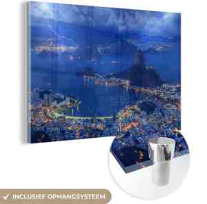 Foto: Muchowow glasschilderij   storm   rio de janeiro   nacht   120x80 cm   acrylglas schilderijen   foto op glas