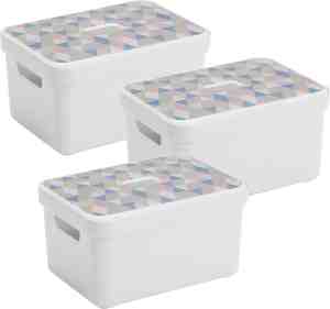 Foto: Sunware sigma home opbergbox 13l 3 boxen 3 deksels wit triangel