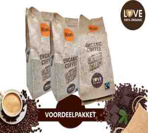 Foto: Love 100 organic koffiebonen voordeelverpakking 3 x 1000 gram biologische koffiebonen