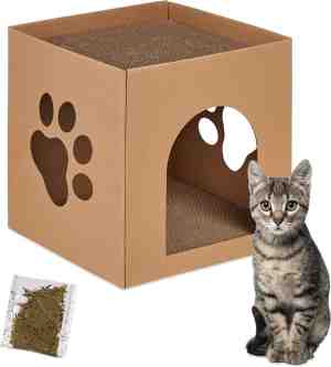Foto: Relaxdays kattenhuis karton krabplank kat kattenmeubel kartonnen kattenmand stabiel