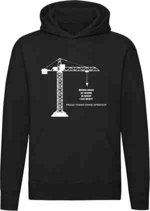 Foto: Torenkraan machinist hoodie hijskraan bouwkraan werfkraan kraan werk unisex trui sweater capuchon zwart