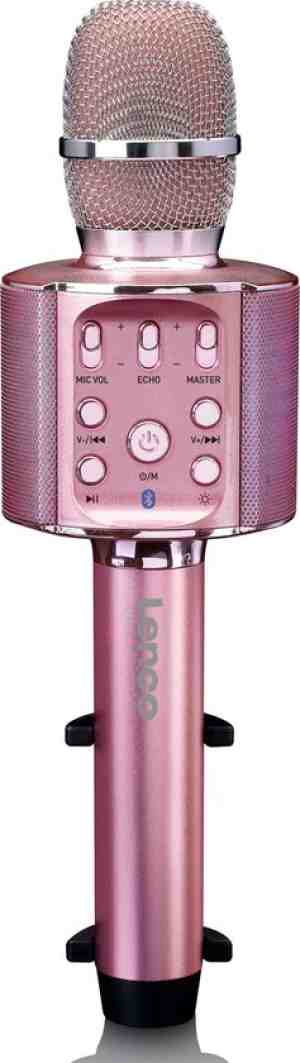 Foto: Lenco bmc 090pk   bluetooth karaoke microfoon   met speaker en verlichting   roze