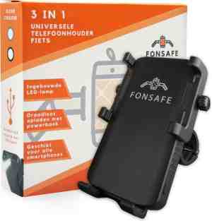 Foto: Fonsafe 3 in 1 telefoonhouder fiets met powerbank en led lamp   universeel schokbestendig   fietslamp   powerbank 5000 mah zwart